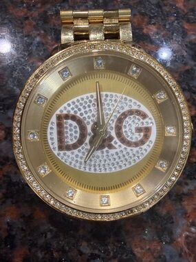 D&G Gold and White Crystal Logo Bracelet Watch